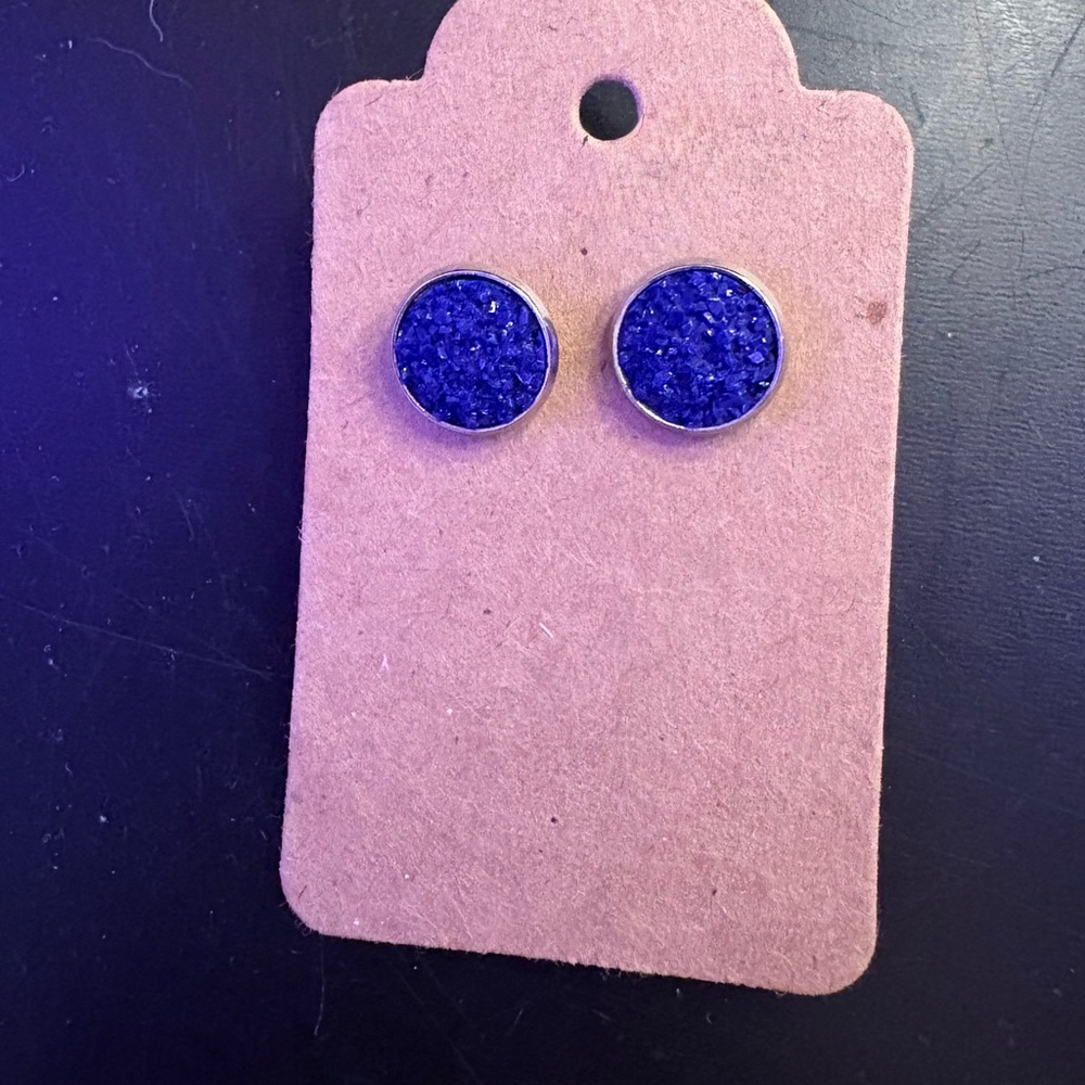 Blue Druzy Stud Earrings